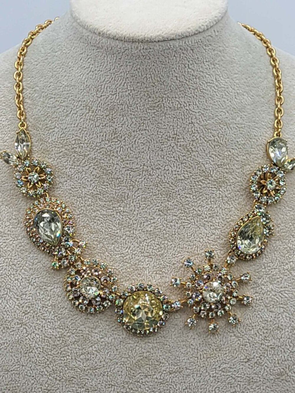 J Crew Clear Crystal Burst Gold Tone Necklace Like New
